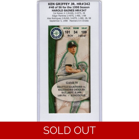 Ken Griffey Jr HR #342 Baines HR #347 HOF Mariners Orioles 9/5/1998 Ticket Stub